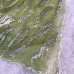 Pistachio Mist Modern Zari Embroidered Kora Organza Saree