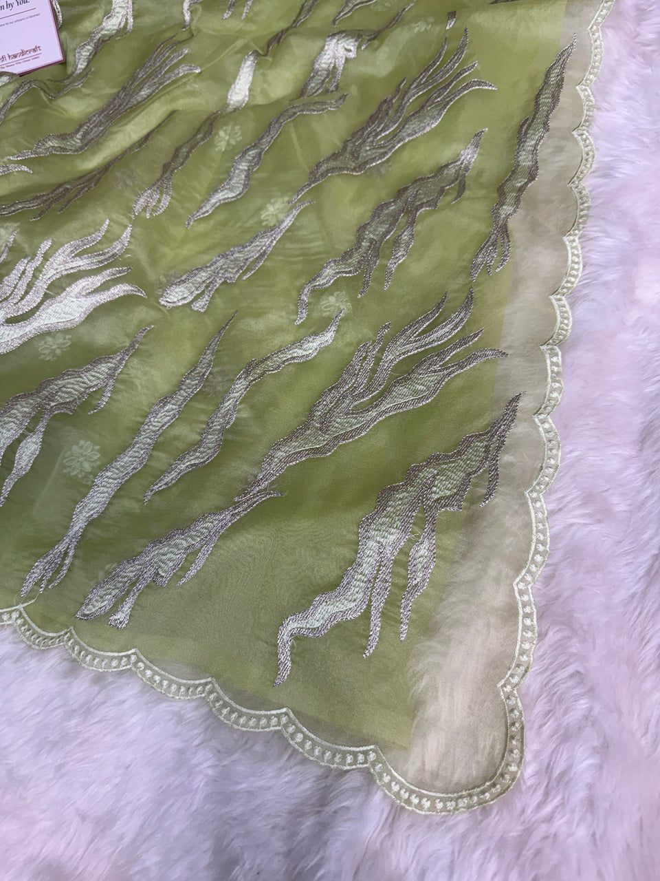 Pistachio Mist Modern Zari Embroidered Kora Organza Saree