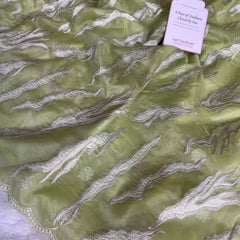 Pistachio Mist Modern Zari Embroidered Kora Organza Saree