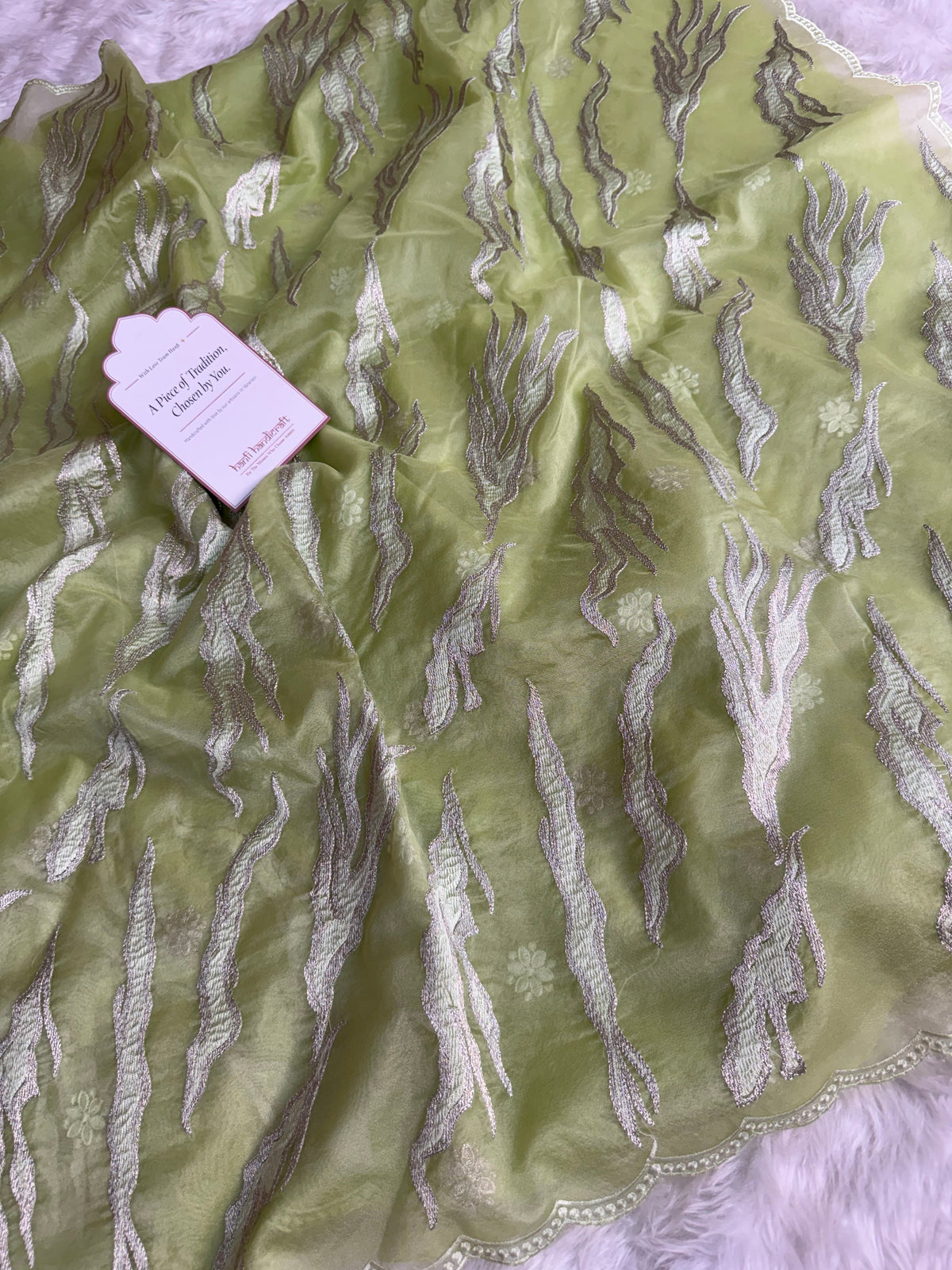 Pistachio Mist Modern Zari Embroidered Kora Organza Saree