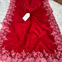 Scarlet Petal Embroidered Cutwork Kora Organza Saree
