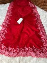 Scarlet Petal Embroidered Cutwork Kora Organza Saree