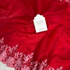 Scarlet Petal Embroidered Cutwork Kora Organza Saree
