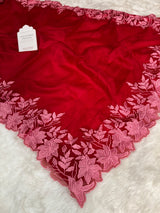 Scarlet Petal Embroidered Cutwork Kora Organza Saree