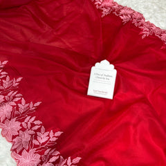 Scarlet Petal Embroidered Cutwork Kora Organza Saree