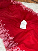 Scarlet Petal Embroidered Cutwork Kora Organza Saree