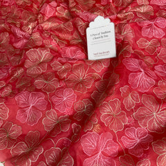 Strawberry Bloom Zari Floral Cutwork Kora Organza Saree