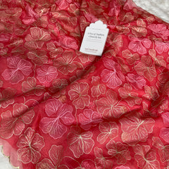 Strawberry Bloom Zari Floral Cutwork Kora Organza Saree