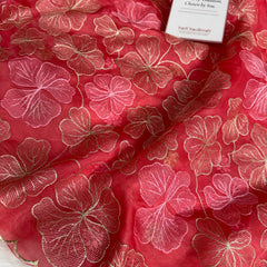 Strawberry Bloom Zari Floral Cutwork Kora Organza Saree