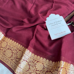 Wine Maroon Pure Khaddi Chiffon Banarasi Saree with Chevron Weaving Blouse