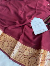 Wine Maroon Pure Khaddi Chiffon Banarasi Saree with Chevron Weaving Blouse