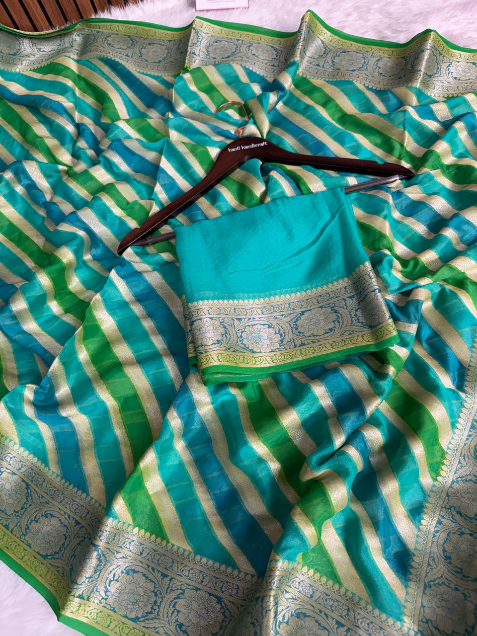 Lehariya Rangkaat Pure Khaddi Chiffon Banarasi Saree