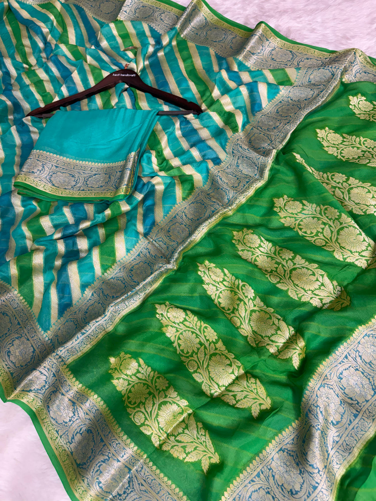Lehariya Rangkaat Pure Khaddi Chiffon Banarasi Saree
