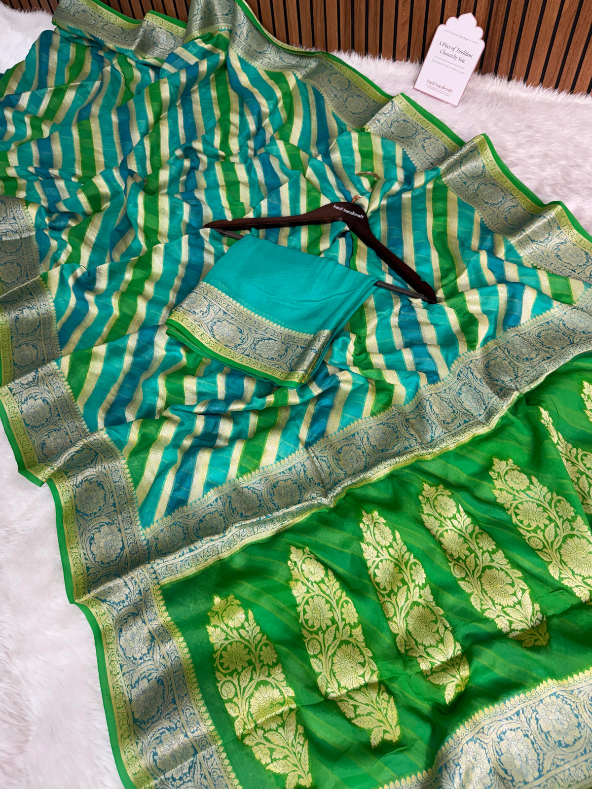 Lehariya Rangkaat Pure Khaddi Chiffon Banarasi Saree