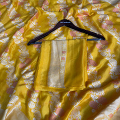 Sunshine Yellow Pure Khaddi Chiffon Banarasi Saree with Meenakari Aada Weaving
