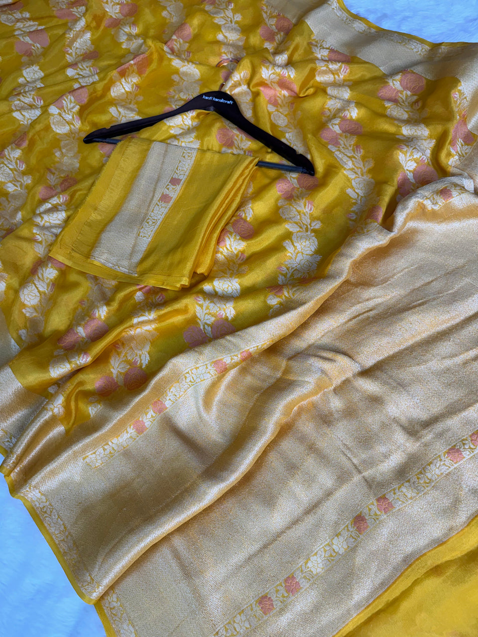 Sunshine Yellow Pure Khaddi Chiffon Banarasi Saree with Meenakari Aada Weaving