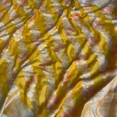 Sunshine Yellow Pure Khaddi Chiffon Banarasi Saree with Meenakari Aada Weaving