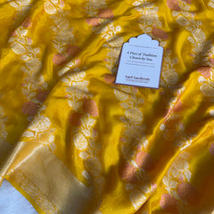 Sunshine Yellow Pure Khaddi Chiffon Banarasi Saree with Meenakari Aada Weaving