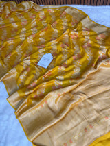 Sunshine Yellow Pure Khaddi Chiffon Banarasi Saree with Meenakari Aada Weaving