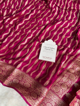 Deep Rani Pink Pure Khaddi Chiffon Banarasi Saree Stripe Pattern