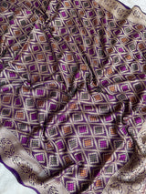 Royal Purple Pure Khaddi Chiffon Banarasi Saree with Bandhej Weaving