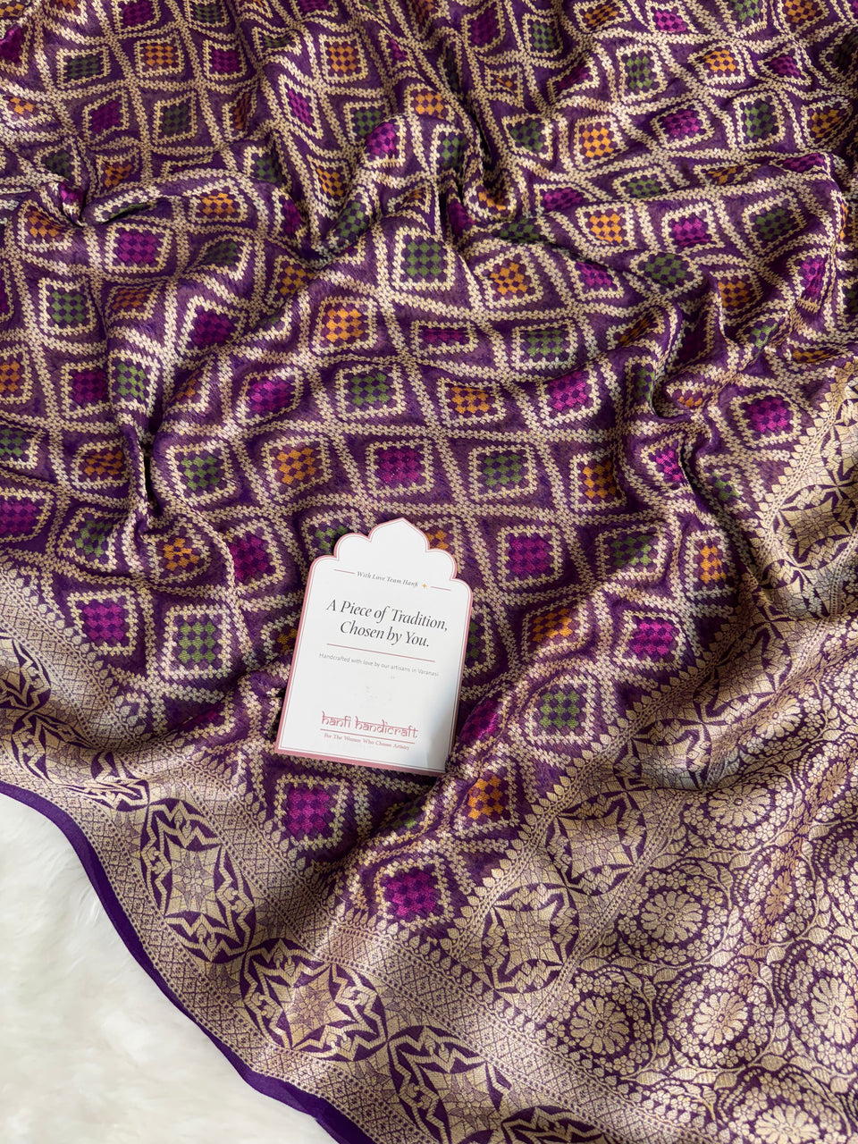 Royal Purple Pure Khaddi Chiffon Banarasi Saree with Bandhej Weaving