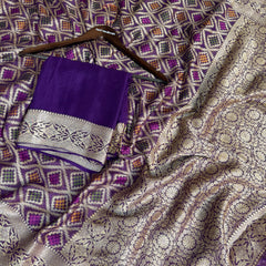 Royal Purple Pure Khaddi Chiffon Banarasi Saree with Bandhej Weaving