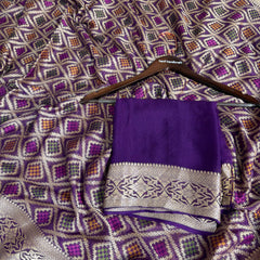 Royal Purple Pure Khaddi Chiffon Banarasi Saree with Bandhej Weaving