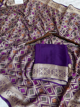 Royal Purple Pure Khaddi Chiffon Banarasi Saree with Bandhej Weaving