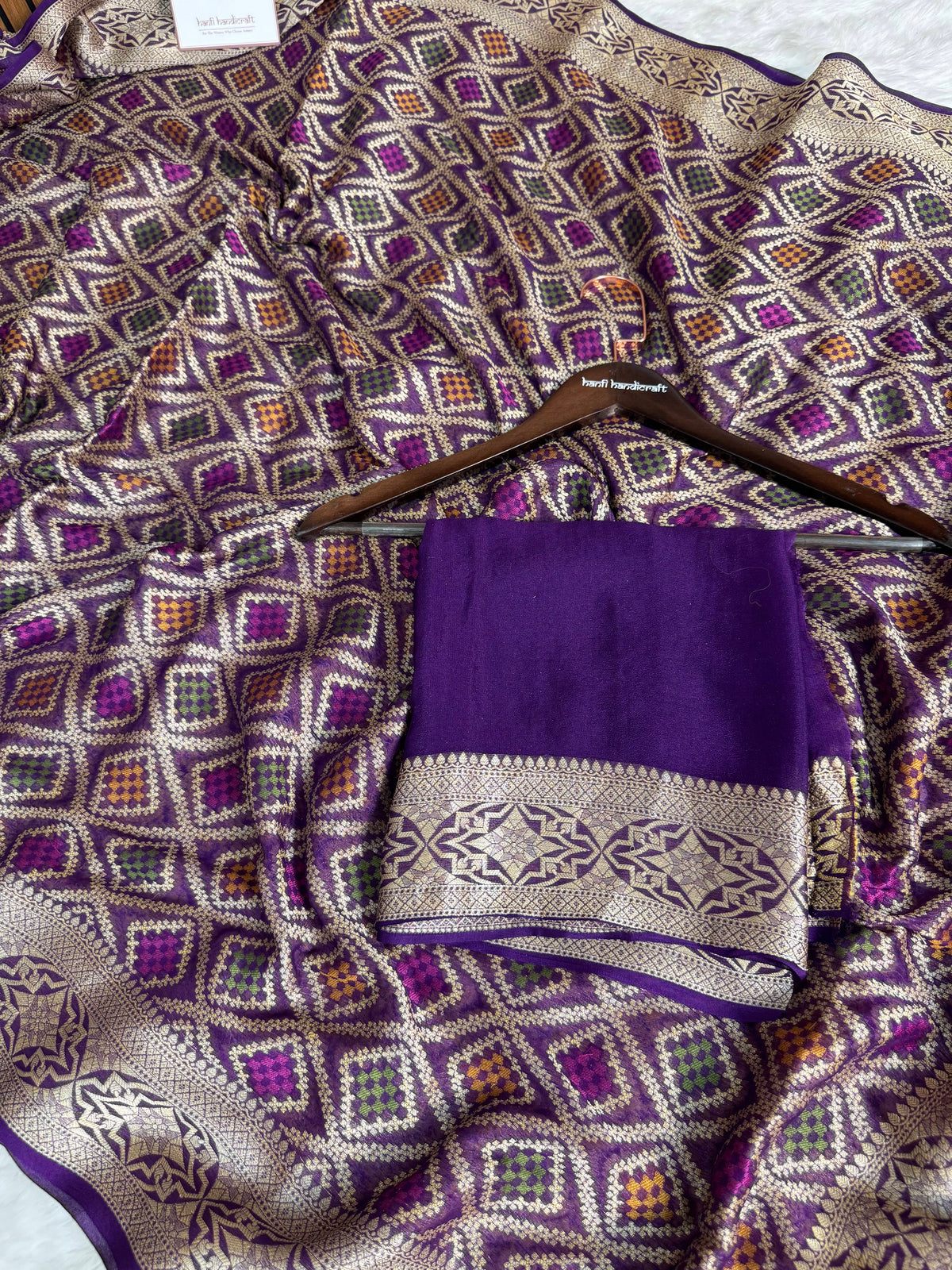 Royal Purple Pure Khaddi Chiffon Banarasi Saree with Bandhej Weaving