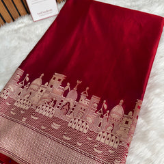 Crimson Red Kashi Ghat Mashru Silk Banarasi Saree