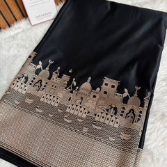 Classic Black Kashi Ghat Mashru Silk Banarasi Saree