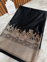 Classic Black Kashi Ghat Mashru Silk Banarasi Saree
