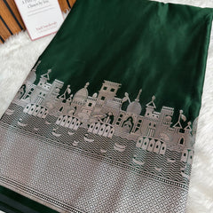 Mehndi Green Kashi Ghat Mashru Silk Banarasi Saree