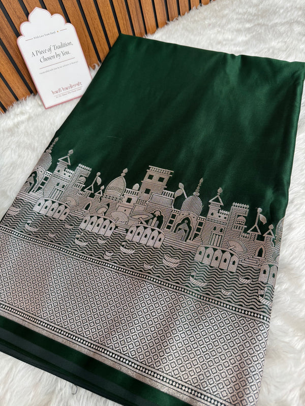 Mehndi Green Kashi Ghat Mashru Silk Banarasi Saree