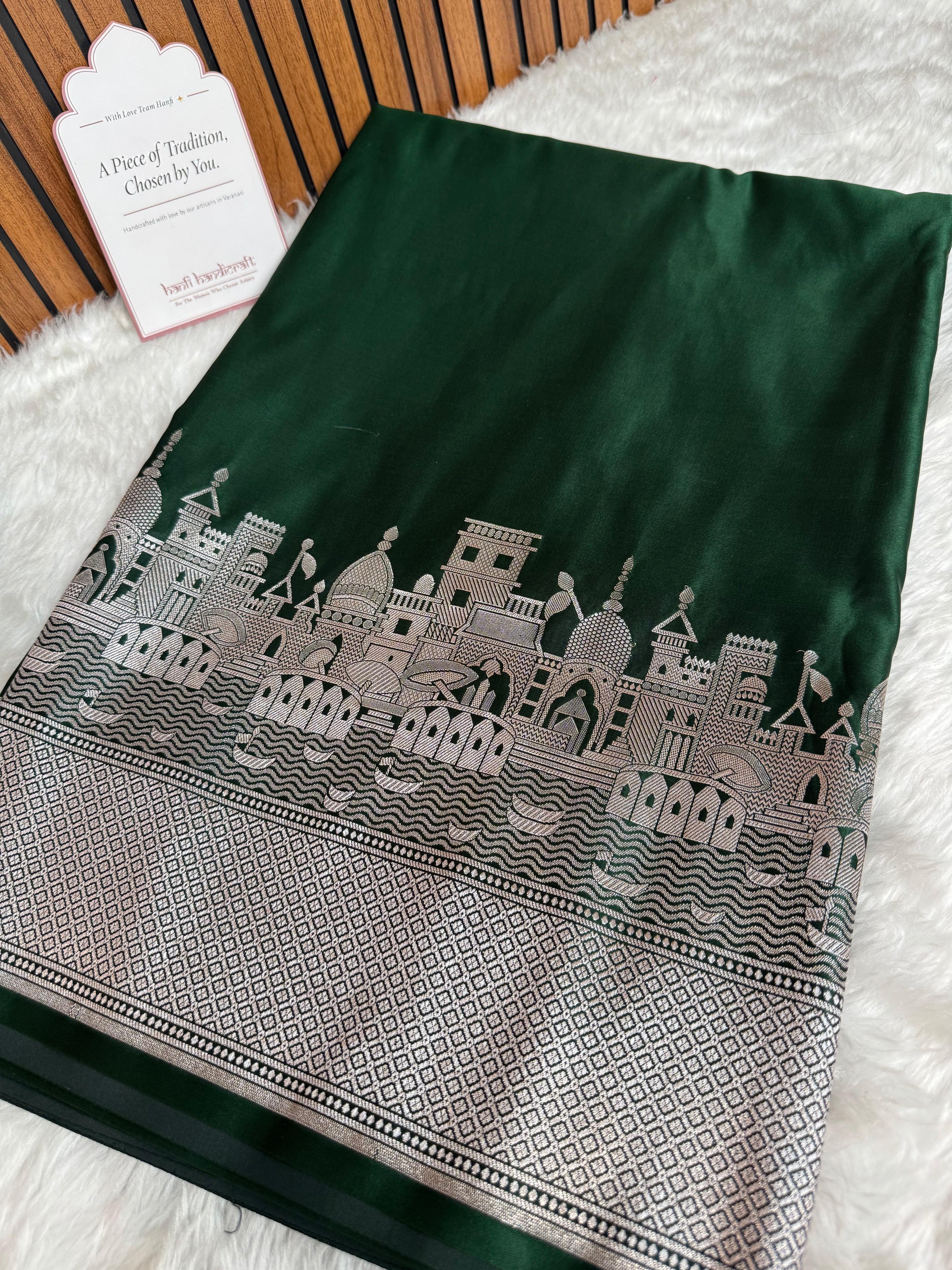 Mehndi Green Kashi Ghat Mashru Silk Banarasi Saree