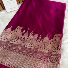 Gulabi Pink Kashi Ghat Mashru Silk Banarasi Saree