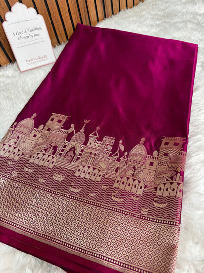 Gulabi Pink Kashi Ghat Mashru Silk Banarasi Saree