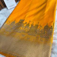 Yellow Gold Kashi Ghat Mashru Silk Banarasi Saree