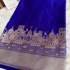 Royal Blue Kashi Ghat Mashru Silk Banarasi Saree
