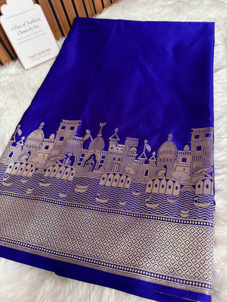 Royal Blue Kashi Ghat Mashru Silk Banarasi Saree