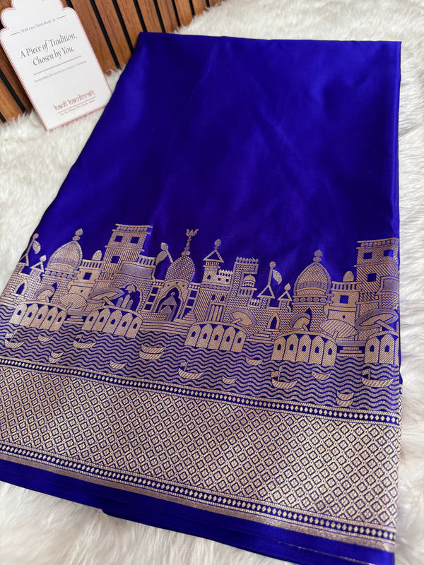 Royal Blue Kashi Ghat Mashru Silk Banarasi Saree