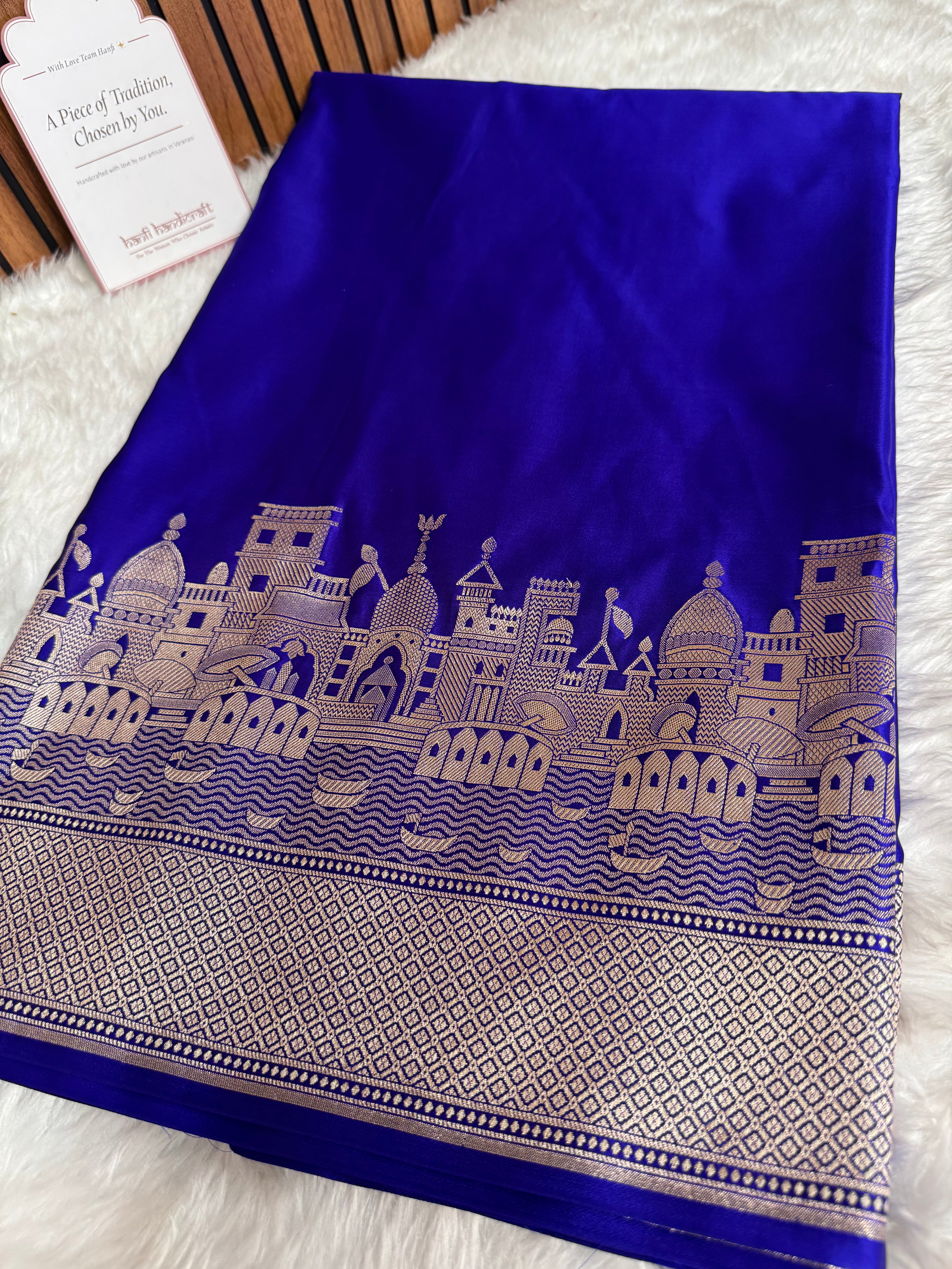 Royal Blue Kashi Ghat Mashru Silk Banarasi Saree