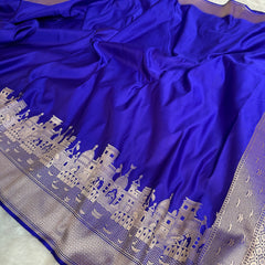 Royal Blue Kashi Ghat Mashru Silk Banarasi Saree