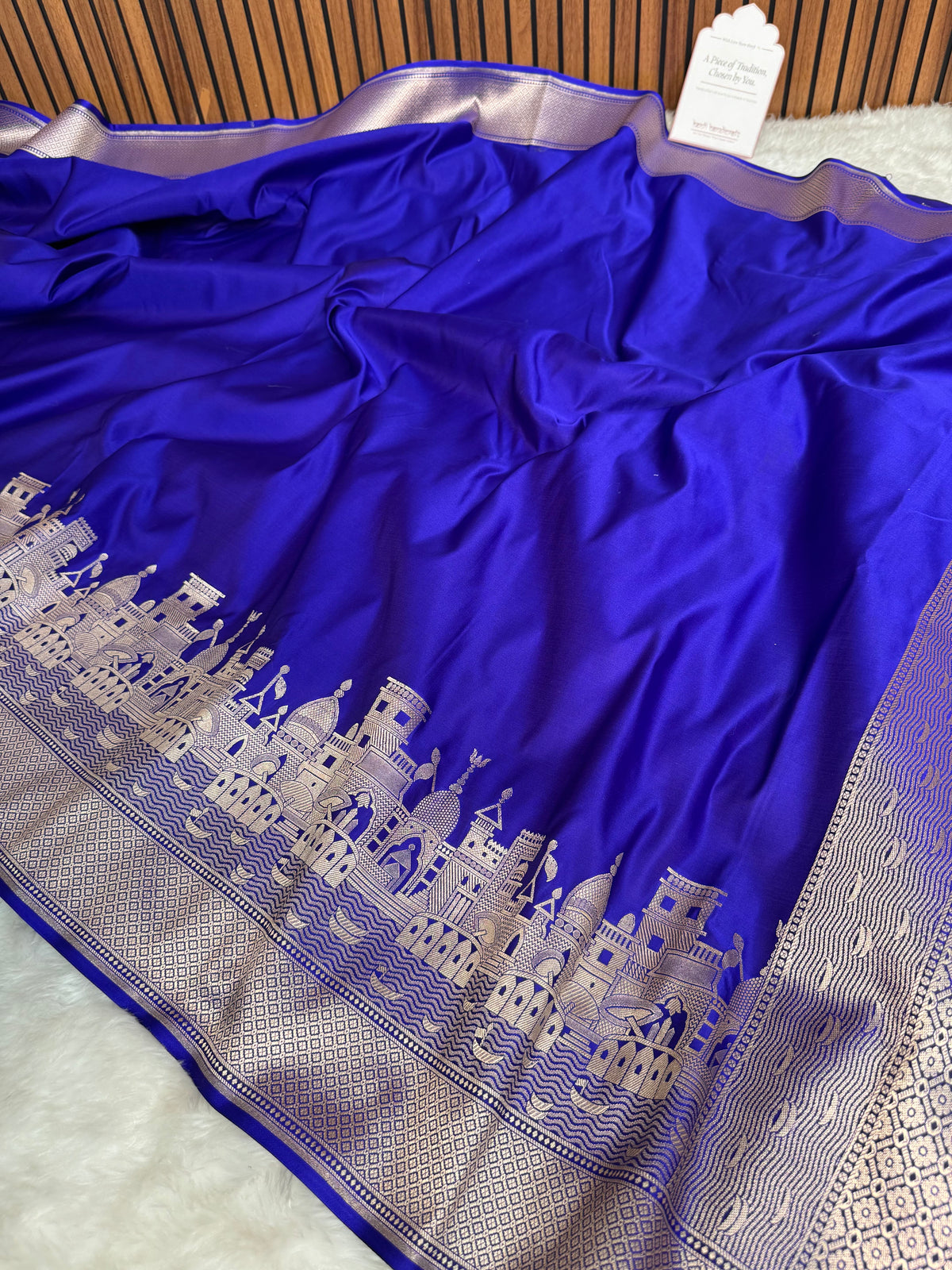 Royal Blue Kashi Ghat Mashru Silk Banarasi Saree