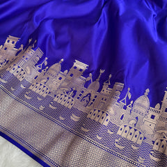 Royal Blue Kashi Ghat Mashru Silk Banarasi Saree