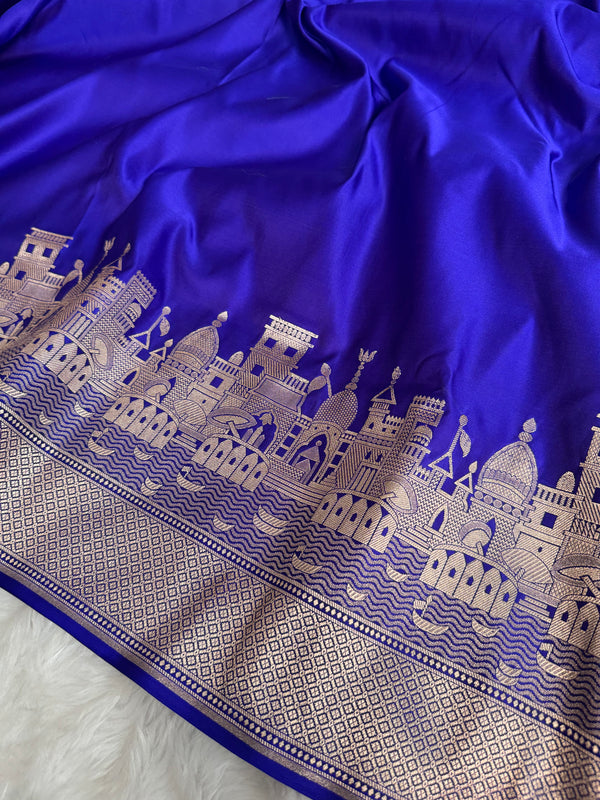 Royal Blue Kashi Ghat Mashru Silk Banarasi Saree