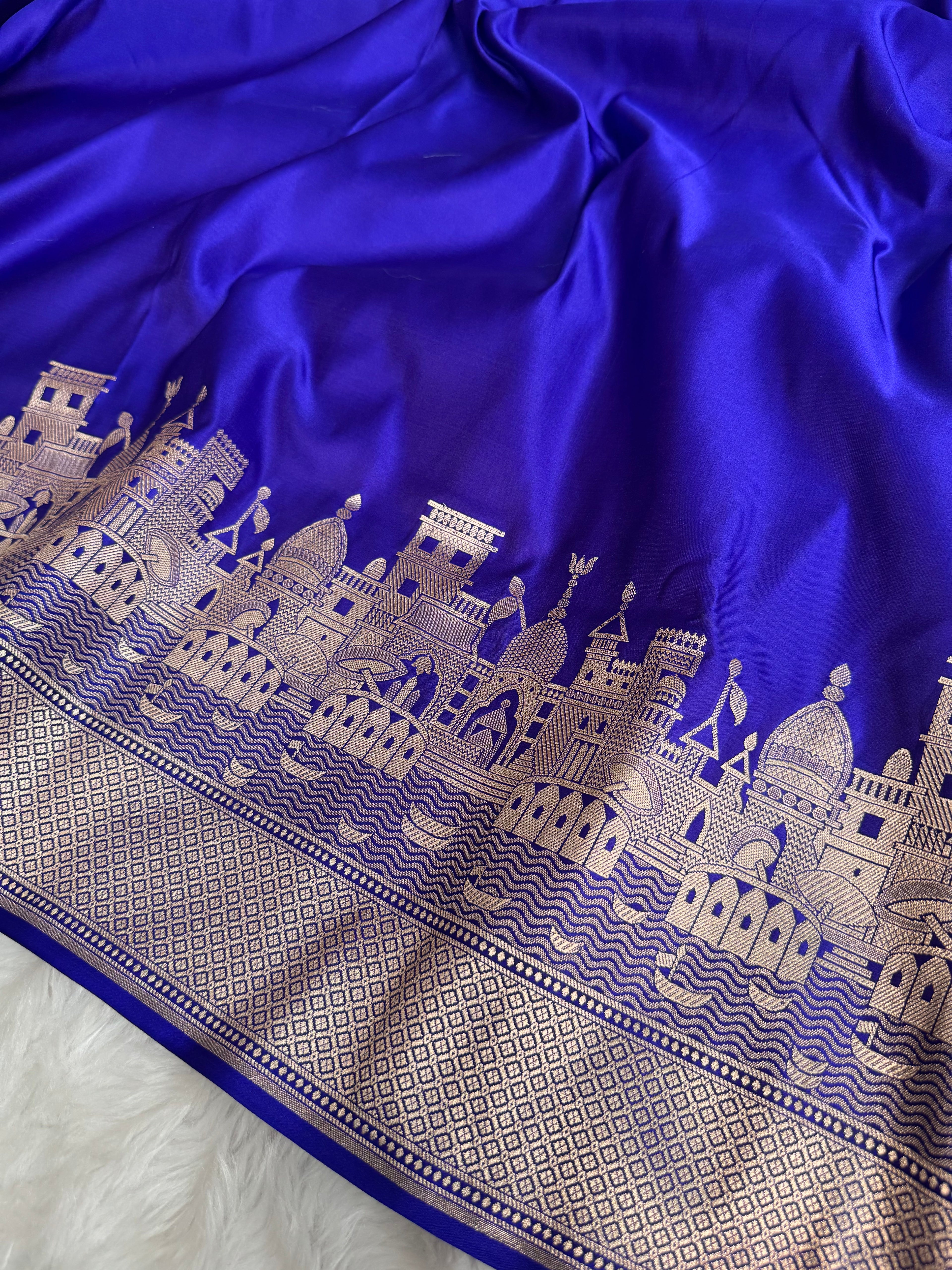 Royal Blue Kashi Ghat Mashru Silk Banarasi Saree