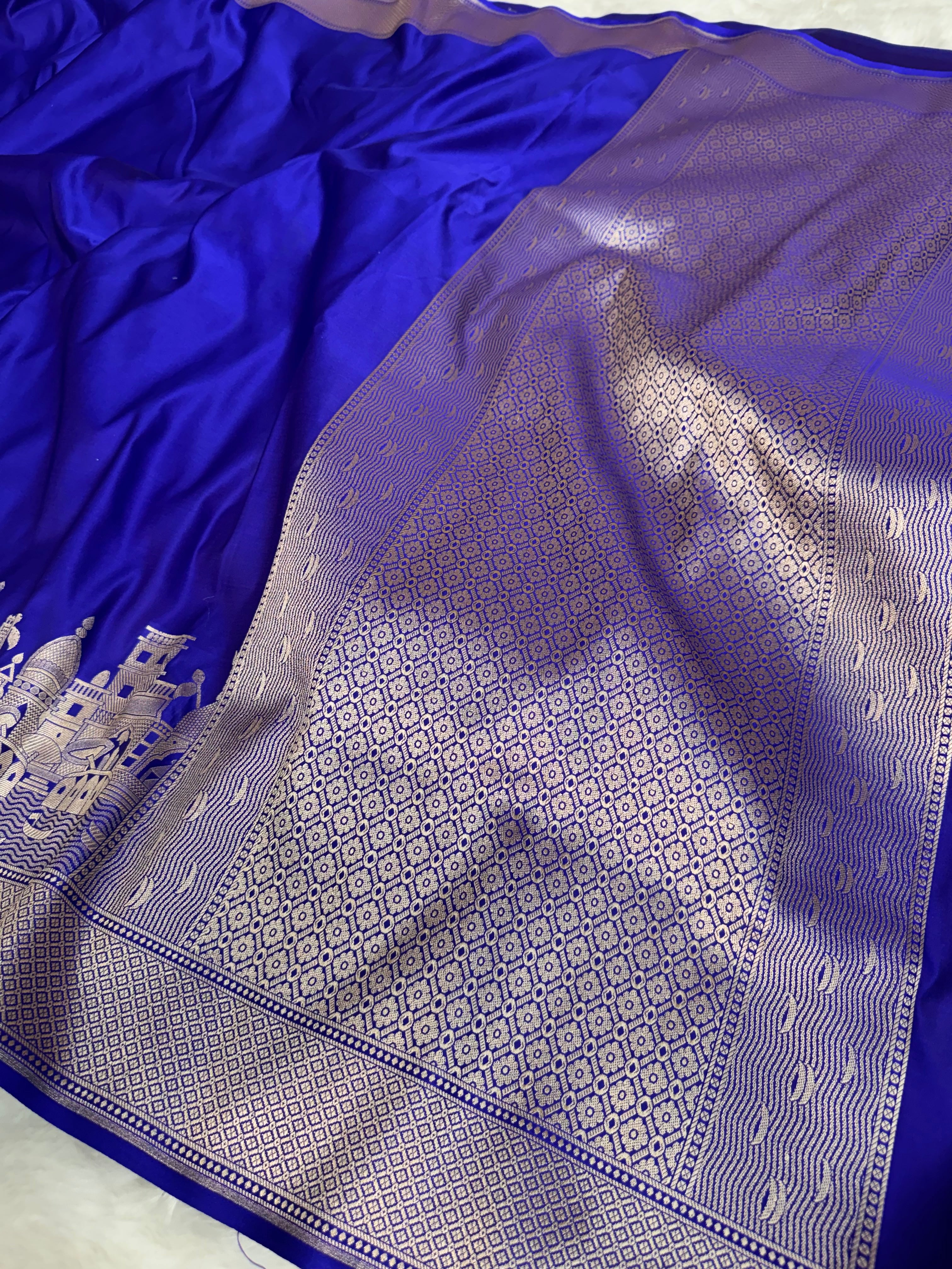 Royal Blue Kashi Ghat Mashru Silk Banarasi Saree