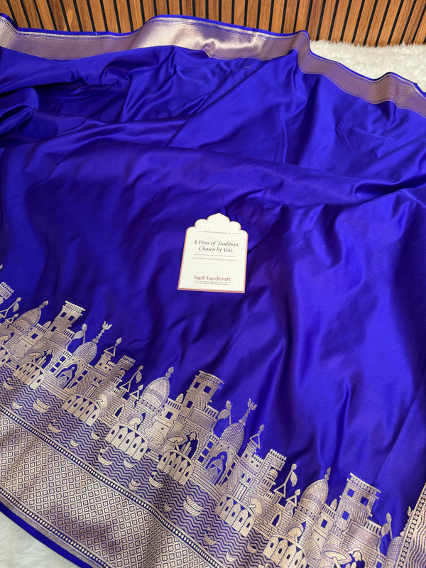 Royal Blue Kashi Ghat Mashru Silk Banarasi Saree